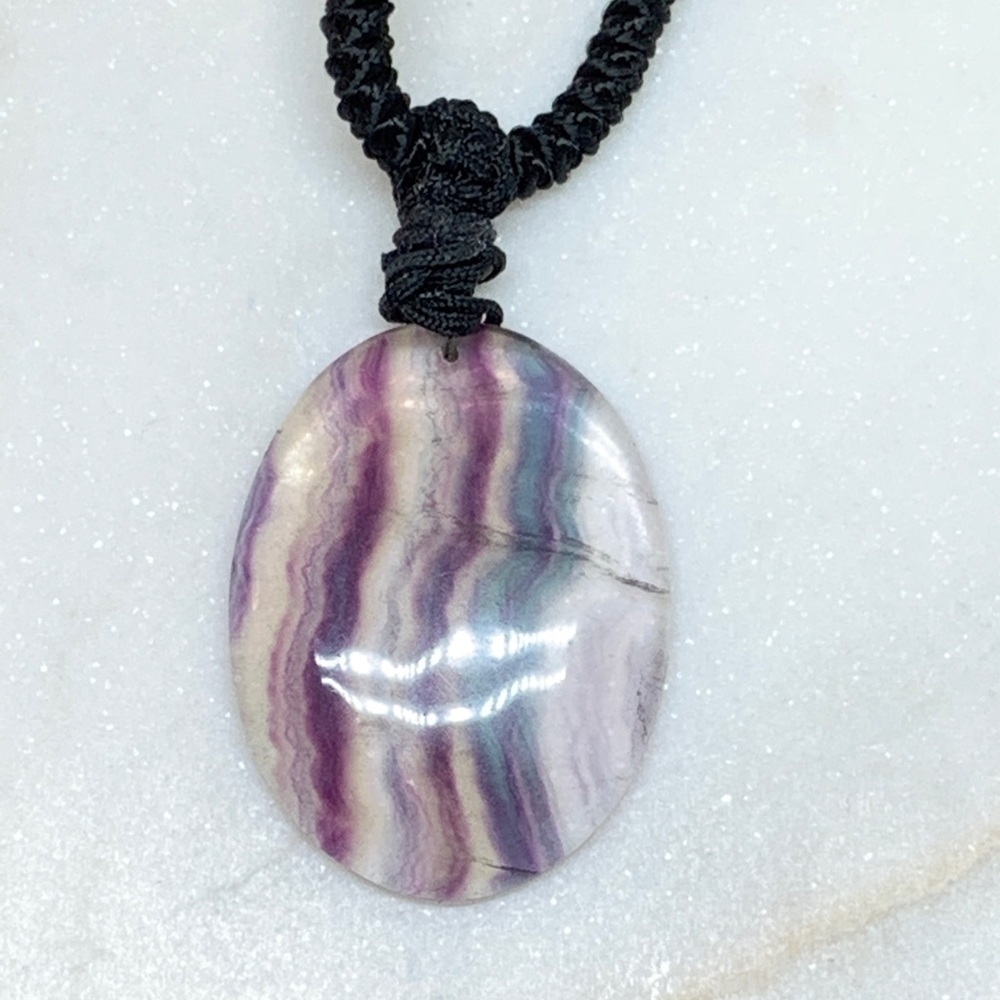 Polished Flourite Pendant Necklace on Silk Cord - Picture 8 of 8